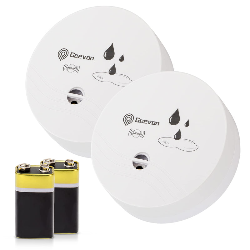 Geevon 2 Pack Water Leak Detector, 100dB Flood Detection Water Sensor Alarm Battery Operated for Basements, Bathrooms, Laundry Rooms, Kitchens, Garages, and Attics (Shipped with Battery) - NewNest Australia
