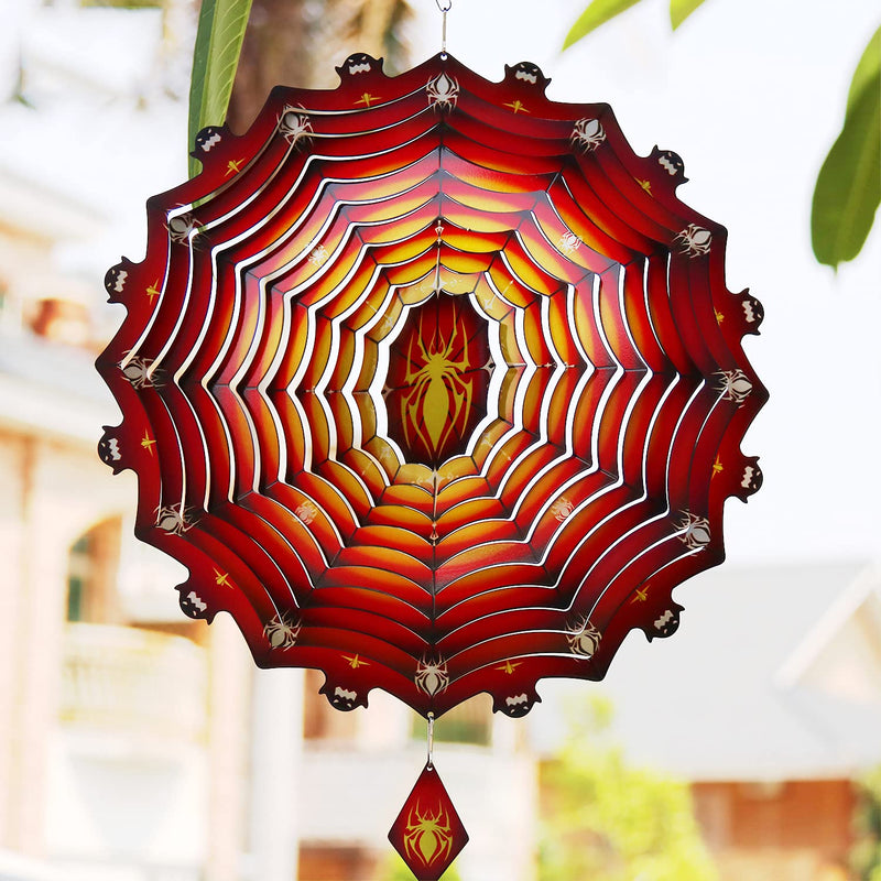 7Tek Wind Spinners Spider Pattern 11.8 x 11.8inches Halloween Décor Indoor Outdoor Garden Decoration Crafts Ornaments Stainless Steel Wind Spinner - NewNest Australia