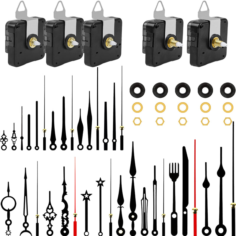 5pcs High Torque Quartz Clock Movement Mechanism Replacement Clock Kit with 12 Different Pairs of Hands Clock for DIY Handicrafts Repair Clock Parts Shaft Lengths 13mm 18mm - NewNest Australia