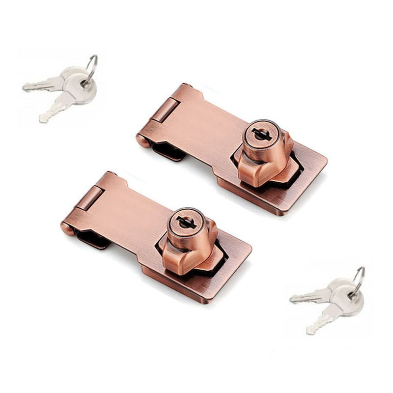 2 Packs Keyed Hasp Locks Twist Knob Keyed Locking Hasp for Small Doors, Cabinets and More,Stainless Steel Steel, Chrome Plated Hasp Lock Catch Latch Safety Lock (Copper 3inch) - NewNest Australia