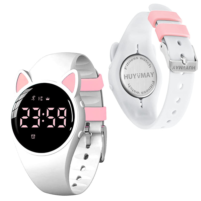 HUYVMAY Fitness Tracker Pedometer Watch for Boys Girls Women, No App No Phone, USB Charge 1 Hour for 20 Days Use, IP68 Waterproof Fitness Watch with Alarm Clock Step Tracker Distance Calorie Counter White + Pink - NewNest Australia