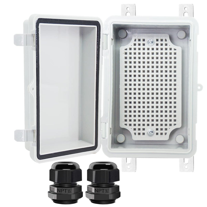 Otdorpatio Junction Box, Hinged Cover IP67 Waterproof ABS Project Box with 2 NPT 1/4" Cable Gland, Electrical Box Enclosure with Mounting Plate & Wall Bracket 5.9 x 3.9 x 2.8inch(150x100x70mm) 5.9"x3.9"x2.8“(Grey Cover) - NewNest Australia