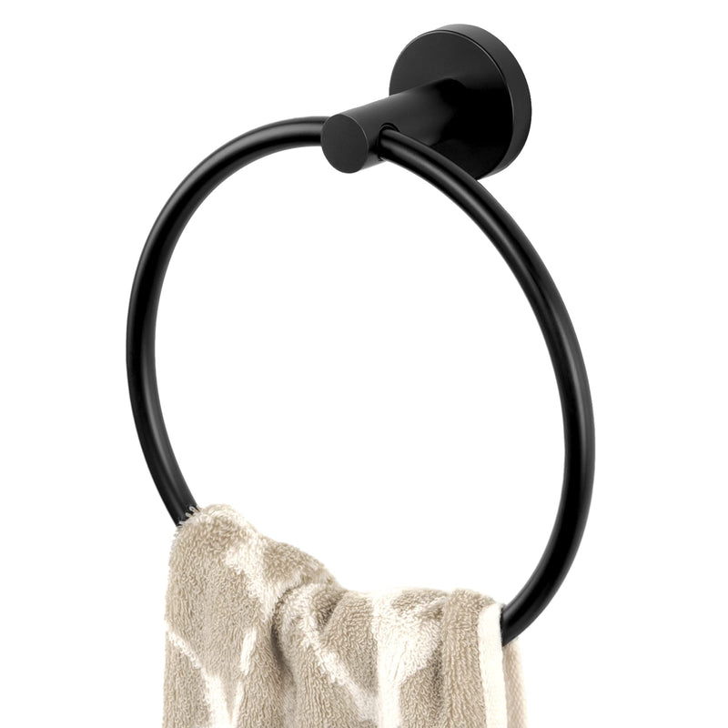 HITSLAM Matte Black Towel Ring for Bathroom, SUS304 Stainless Steel Hand Towel Holder Wall Mounted, Modern Simple Round Kitchen Hand Towel Ring with Hardware Accessories - NewNest Australia