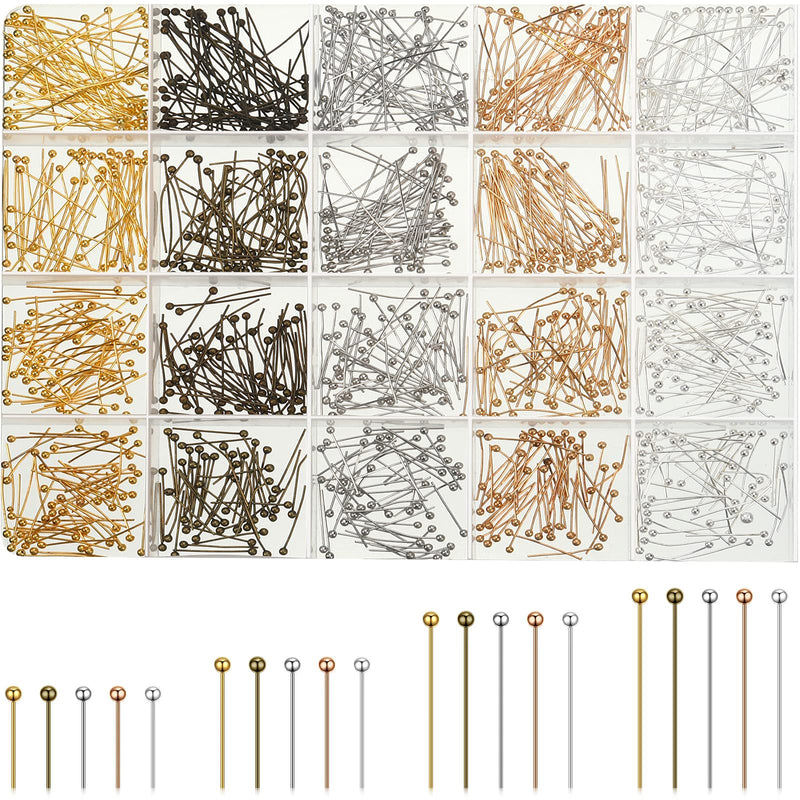 1000 Pieces Head Pins for Jewelry Making Silver Gold Jewelry Head Pins 16mm 20mm 25mm 30mm Ball Head Pins Needles Brass Long Craft Head Pins for Jewelry Making Bracelet Earring (Multicolor) Multicolor - NewNest Australia