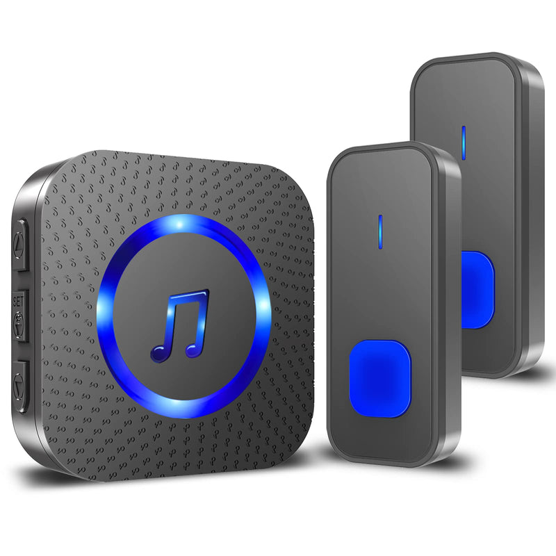 Wireless Doorbell, Waterproof Door Bell Battery Operated with Plug in Receiver Chime transmitters Remote Button, 55 Chimes 5 Volume, Loud Enough for Home Classroom, Black (2 Receivers + 1 Button) 2 Receivers + 1 Button - NewNest Australia