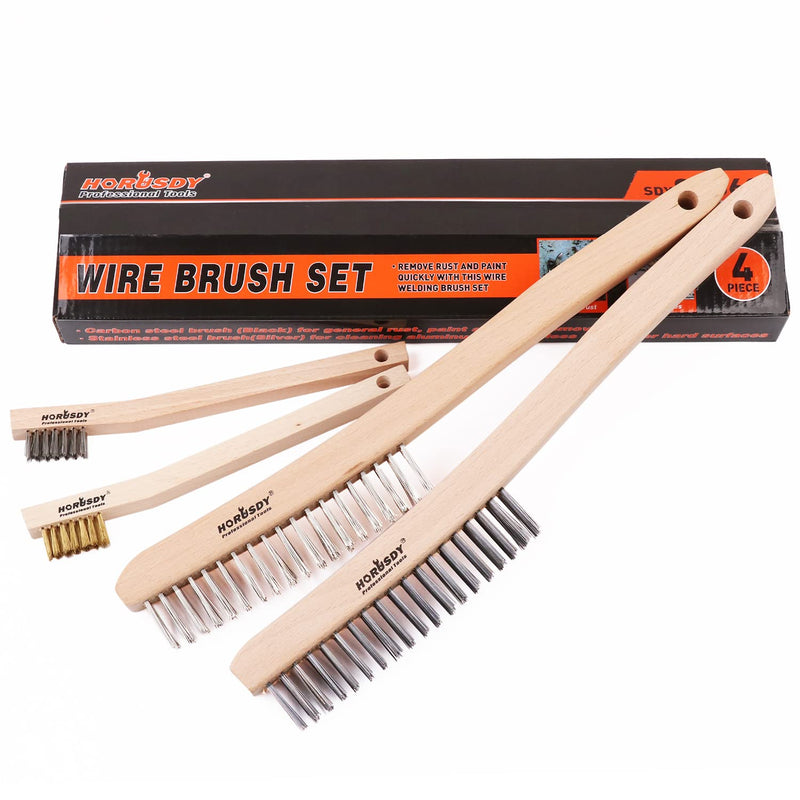 Wire Brush Set, 4-Pack Heavy Duty Carbon Steel and Stainless Steel Wire Scratch Brush,14" Long Wire Brush Set for Cleaning 4-Pack Multipurpose Beechwood - NewNest Australia