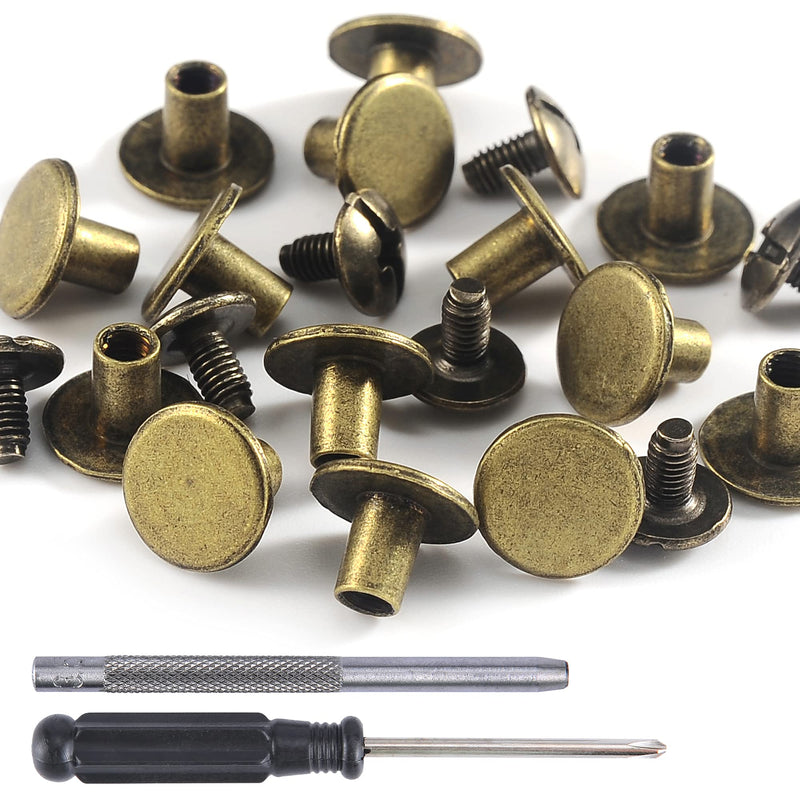 YORANYO 100 Sets Bronze Round Flat Head Chicago Screws for Leather Chicago Rivets Kit Button Studs Leather Rivets Chicago Screw for Leather Crafting Clothing Shoes Belts Bags 25/64 Inch - NewNest Australia