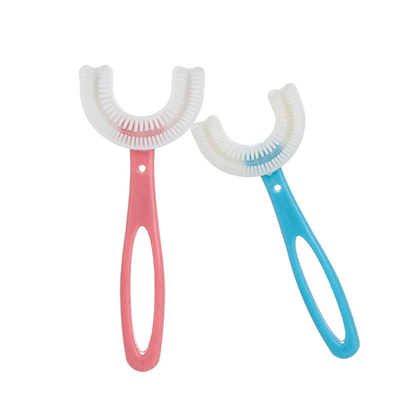 2 PCS U-Shaped Kids Toothbrush, Soft Manual Training Toothbrush for Kids 6-12 Years (Pink +Blue) - NewNest Australia