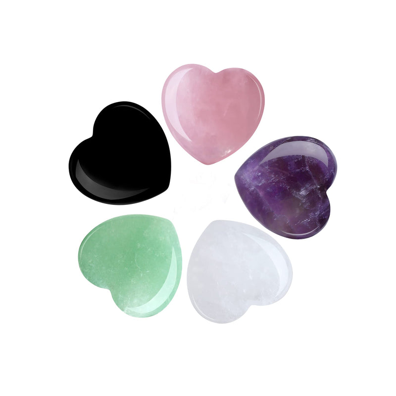 YATOJUZI 5PCS Natural Heart Healing Crystals Rose Quartz Amethyst Heart Love Stones Set Bulk Polished Pocket Palm Thumb Gemstones Chakra Reiki Balancing 5PCS-Mix Stones - NewNest Australia