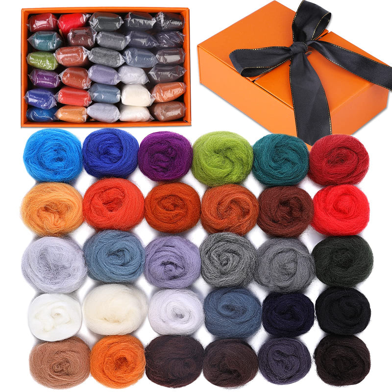Mayboos 30 Colors Fiber Wool Yarn, Roving Yarn, Fiber Wool Yarn Roving, Needle Felting Wool for Needle Felting, DIY Hand Spinning, Needle Felting Craft, 3g/Color (Dark Color） - NewNest Australia