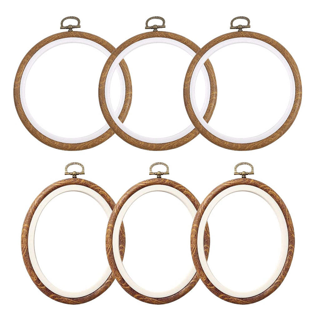 6 Pcs/Set Embroidery Hoops Imitated Wood Plastic Display Frame Reusable Circle Oval Cross Stitch Hoop Ring for Art Craft Sewing and Hanging Ornaments Home Decor 3 Round, 3 Oval - NewNest Australia