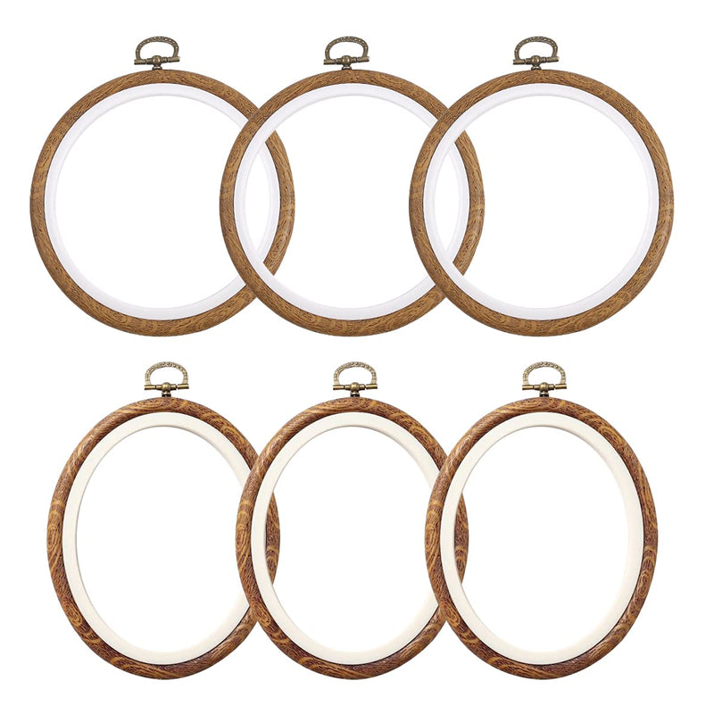 6 Pcs/Set Embroidery Hoops Imitated Wood Plastic Display Frame Reusable Circle Oval Cross Stitch Hoop Ring for Art Craft Sewing and Hanging Ornaments Home Decor 3 Round, 3 Oval - NewNest Australia