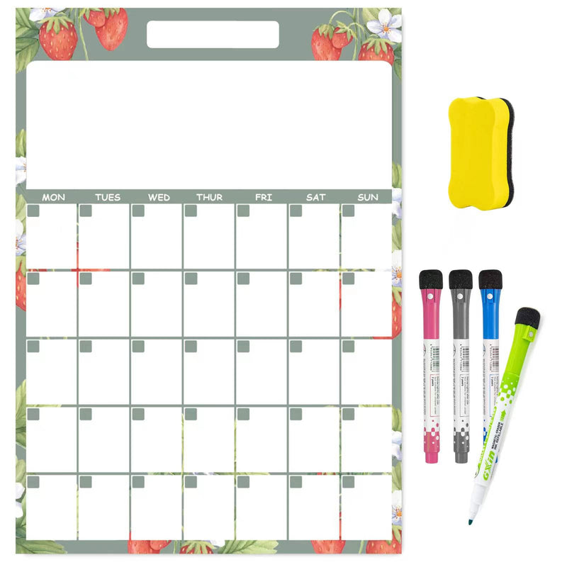 Magnetic Dry Erase Board for Fridge, Magnetic Monthly Calendar for Refrigerator 17” x 12" for Study Exercise Schedule with 4 Fine Tip Markers and Big Eraser Monthly Fruit Pattern - NewNest Australia