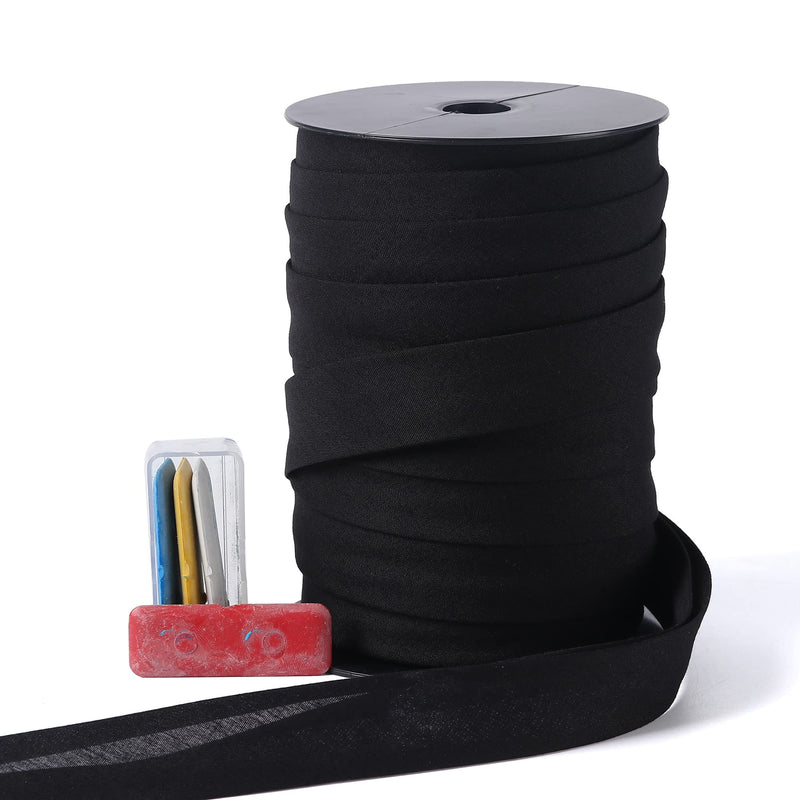 Bias Tape Double Fold 1 inch, Double Fold Bias Binding Tape 55 Yards (Black) and 4 Pieces Sewing Fabric Chalks for Crafts, Sewing, Seaming, Hemming, Piping, Quilting. black - NewNest Australia
