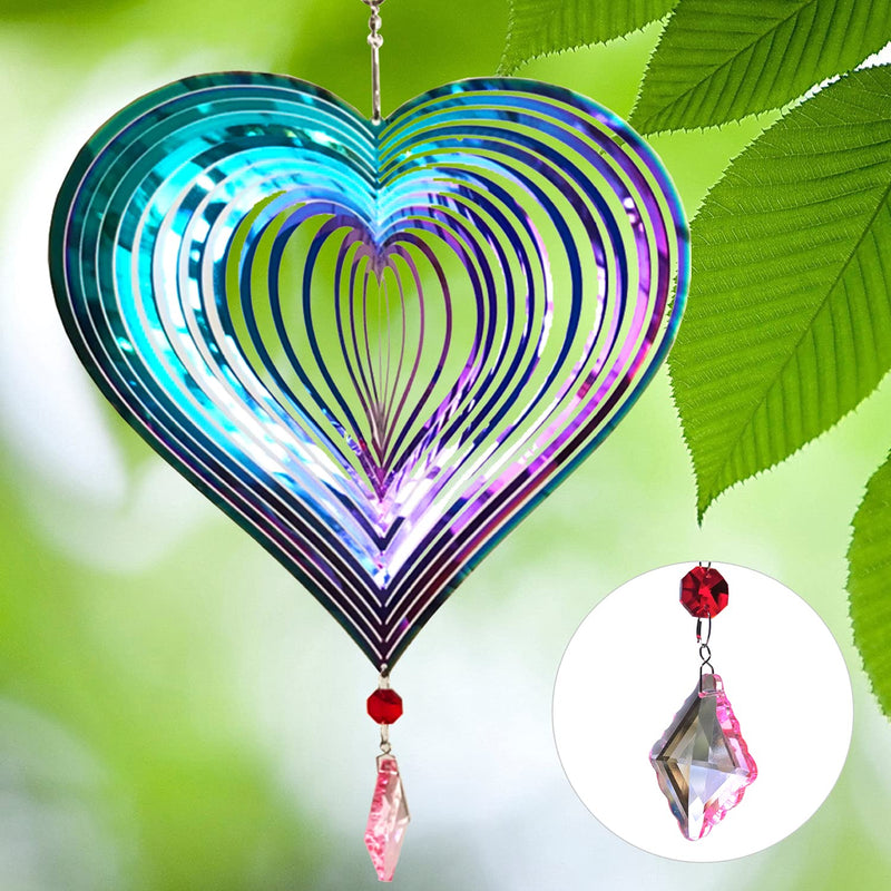 Dinoneyi Wind Spinner Outdoor Metal 3D Wind Spinner Hanging Yard Garden Decor Gifts Stainless Steel Heart Pattern Spinners with 360° Rotating Hook - NewNest Australia