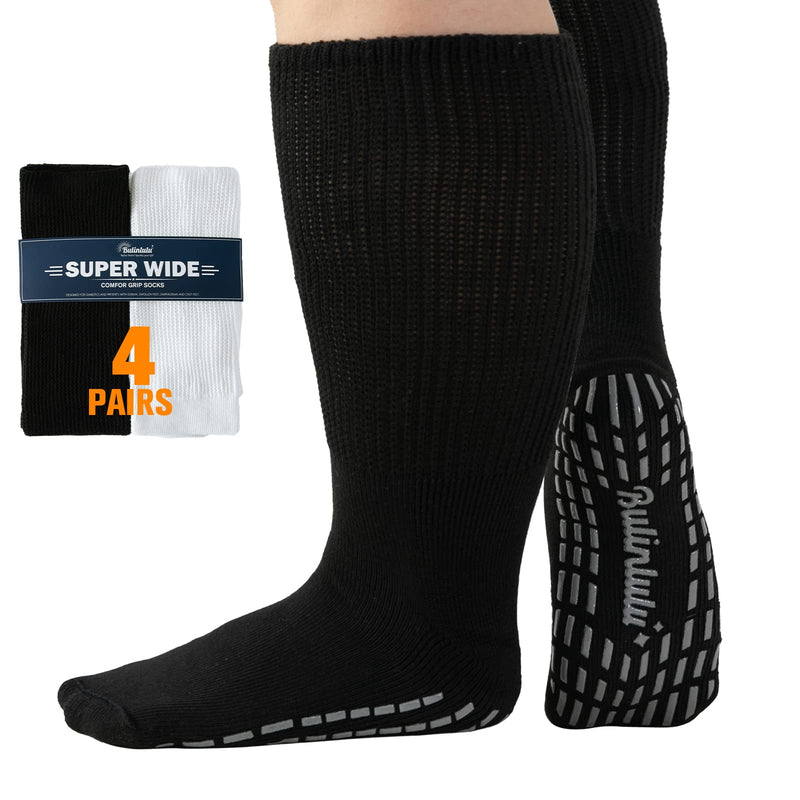 Bulinlulu Extra Wide Socks for Swollen Feet-4 Pairs Extra Wide Viasox Diabetic Socks for Men,Extra Wide Hospital Bariatric Socks Non Slip Edema Socks Women,Cast Lymphedema Socks-White&Black 2 Black+2 White Pk - NewNest Australia