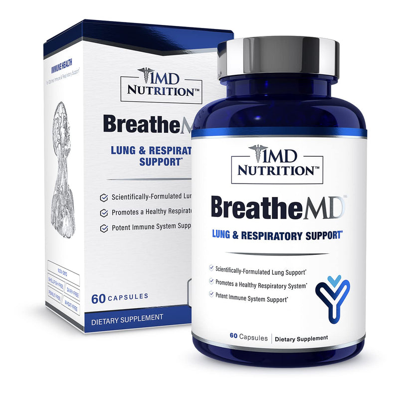 1MD Nutrition BreatheMD | Lung and Respiratory Support Supplement | Promotes a Healthy Immune System | with Elderberry, Chromium, and L-Cysteine | 60 Ct. 60 Count (Pack of 1) - NewNest Australia