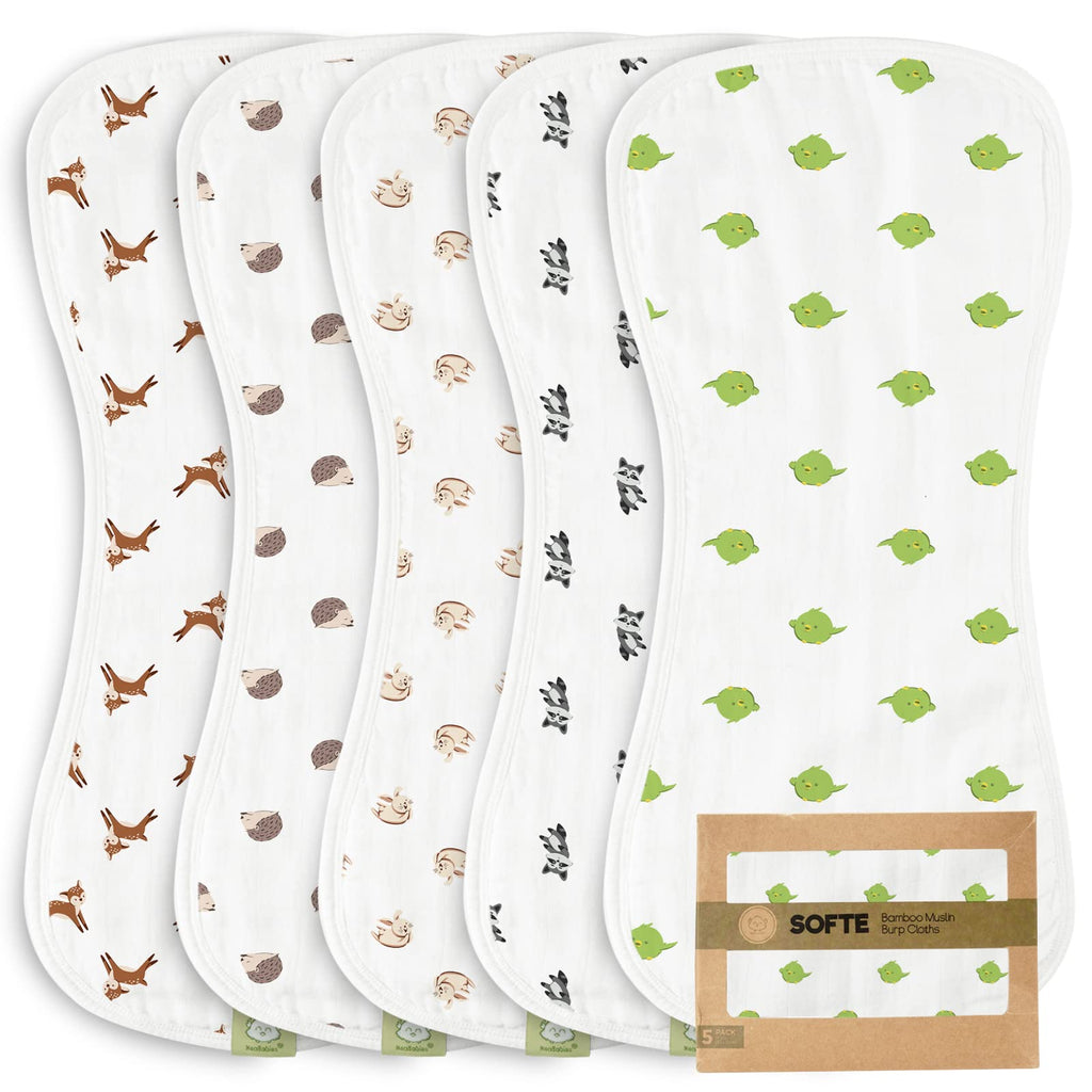 5-Pack Organic Muslin Baby Burp Cloths - White Bamboo Cotton Burp Cloth - Burp Rags - Neutral Burp Clothes for Baby Boy,Girl, Newborn, Unisex - Large Absorbent Muslin Burp Cloths(KeaFriends) Keafriends - NewNest Australia