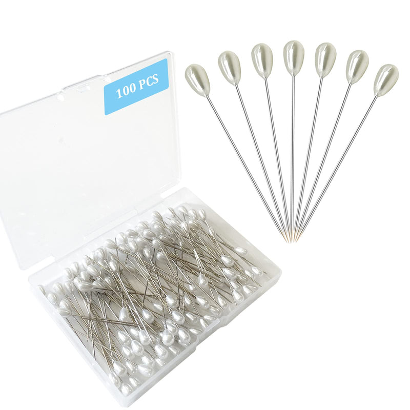 Corsage Pins, Teardrop Pearl Sewing Pins, Long 2inch Straight Sewing Wedding Bouquet Pins for Wedding, Jewelry DIY Decoration, Quilting and Craft (100Pcs, Pearl White) 100pcs, Pearl White - NewNest Australia