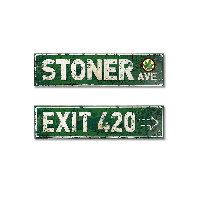 2 Pieces Vintage Stoner Avenue Street Sign Retro Exit Sign Decor and Rustic Exit 420 Sign Stoner Room Decor for Man Cave Stoner Gifts Weed Accessories Funny Flags for College Dorm 4 x 16 Inches - NewNest Australia