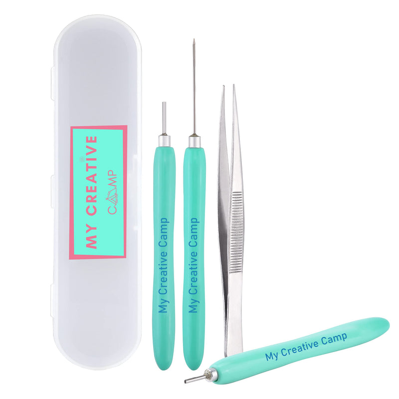 MY CREATIVE CAMP 4 Pack Paper Quilling Tools Set - 2 Slotted Tools, Needle Tool, Tweezer and Storage Box - NewNest Australia