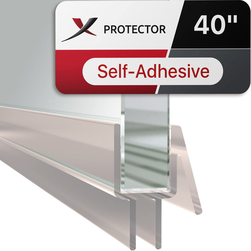 Frameless Shower Door Bottom Seal X-Protector - 40" Shower Door Seal For All Door Thicknesses - Self-Adhesive Shower Door Sweep - Premium Door Bottom Seal Strip - Silicone Glass Shower Door Seal Strip - NewNest Australia
