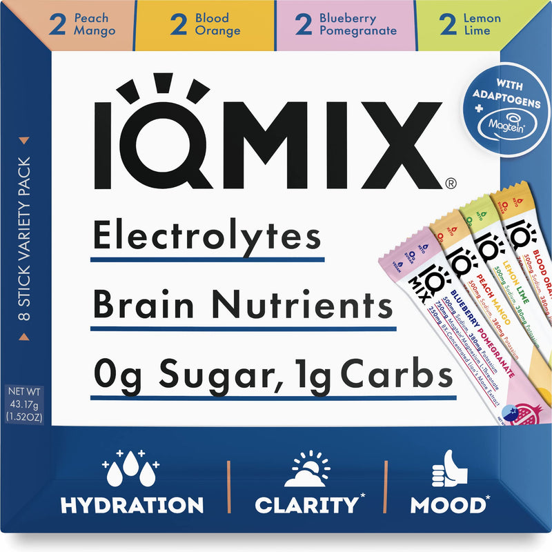 IQMIX Sugar Free Electrolyte Powder Packets - Keto Electrolytes with Lions Mane, Magnesium L-Threonate, Potassium Citrate - Sampler Pack (8-Count) All Flavor Sampler 8 Count - NewNest Australia