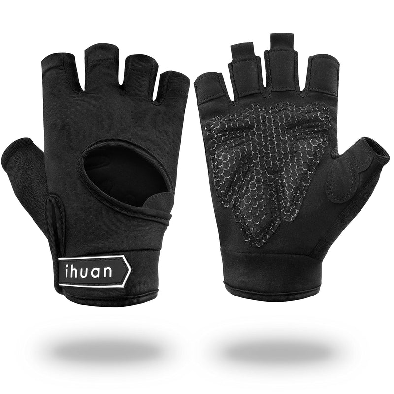ihuan New Breathable Workout Gloves for Women & Men - No More Sweaty & Full Palm Protection Gym Exercise, Fitness, Weightlifting, Pull-ups, Deadlifting, Rowing Black Medium - NewNest Australia