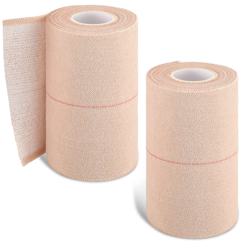 2 Rolls Adhesive Elastic Tape Bandage Tape Wrap Flexible Stretch Bandages for Sports Ankle, Knee and Wrist Sprains(Beige,4 Inch Wide) Beige 4 Inch Wide - NewNest Australia