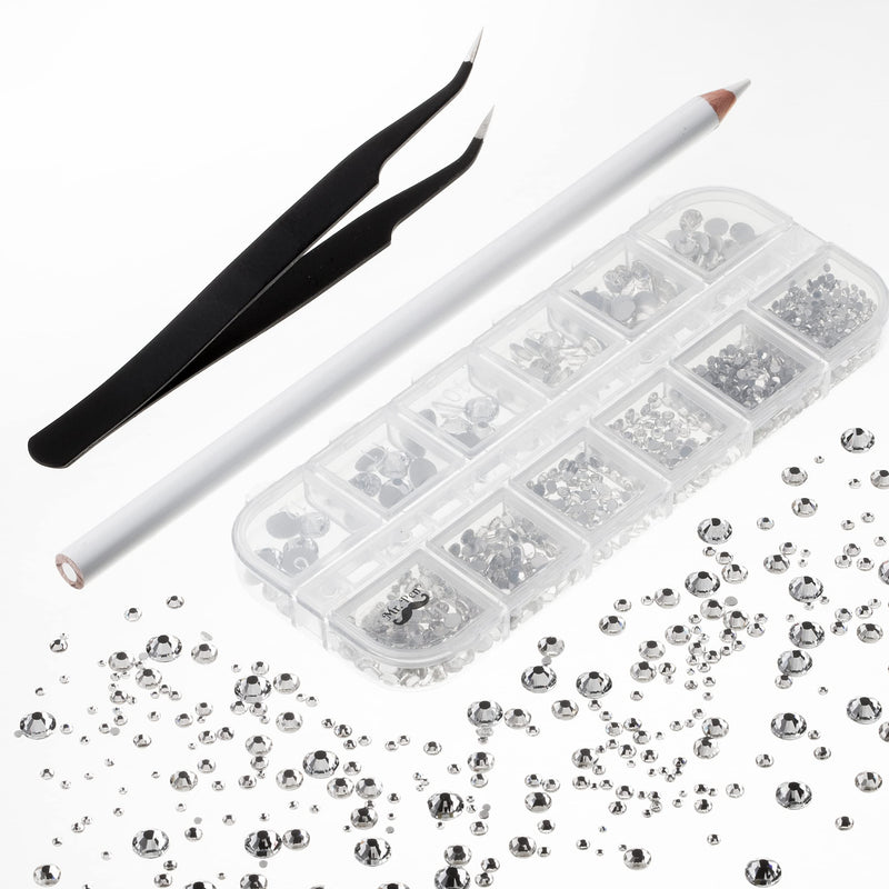 Mr. Pen- Rhinestones, 2000 pcs with Pick Up Tweezer and Rhinestones Picking Pen, 12 Sizes, Flat Back Round Rhinestones, Rhinestones for Crafts, Face gems, Rhinestones for Nails, Rhinestones for Makeup - NewNest Australia