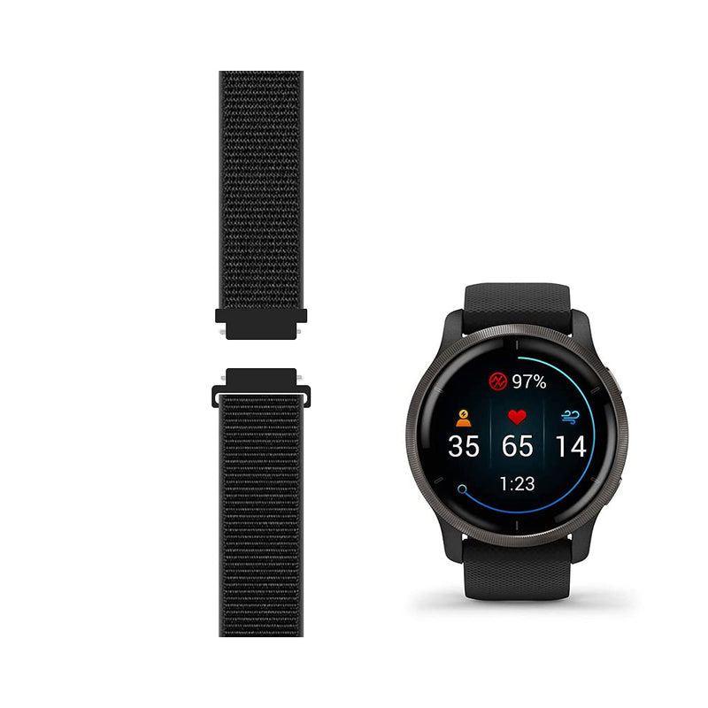 LeiOu Sport Mesh Nylon Strap Compatible with Garmin Venu, Sq, 2, 2S GPS Smartwatch Bands Replacement for Women Men Wristband - Black Venu 2 (22) Black (6.3"-8.6") - NewNest Australia