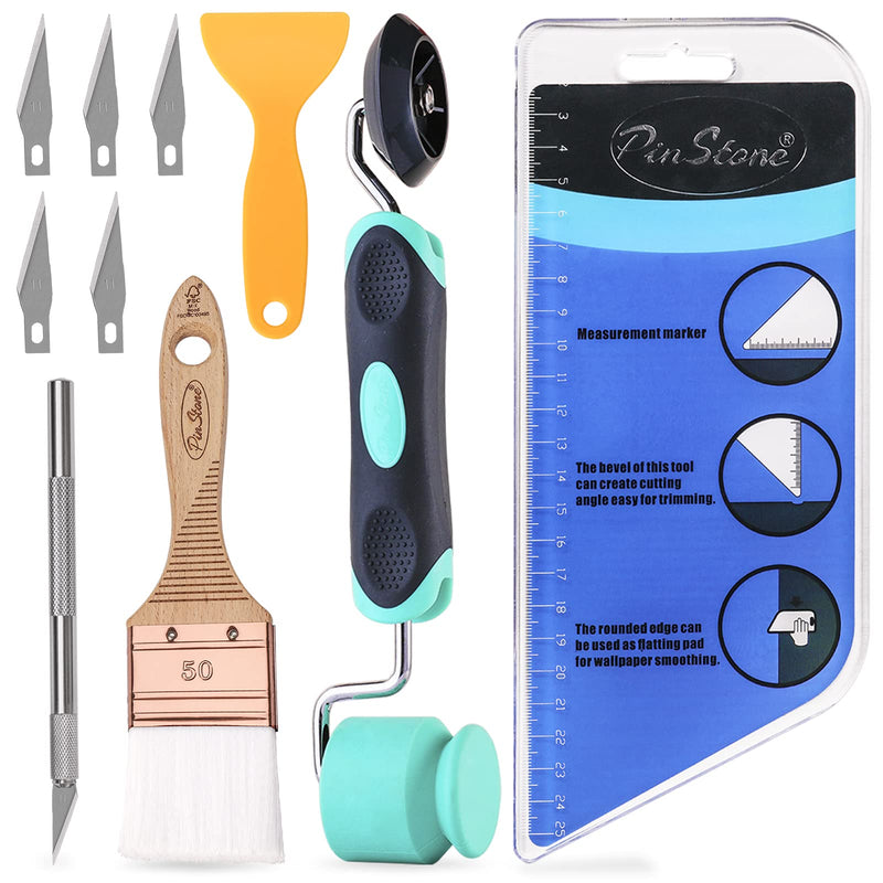 PinStone 10pcs Wallpaper Tools with Flat and Corners Seam Roller, 3-in-1 Smoothing Squeegee, Wallpaper Paste Glue Brush, Wallpaper Hanging Kit for Window Film Vinyl Adhesive Contact Paper Application 10pcs/pack - NewNest Australia