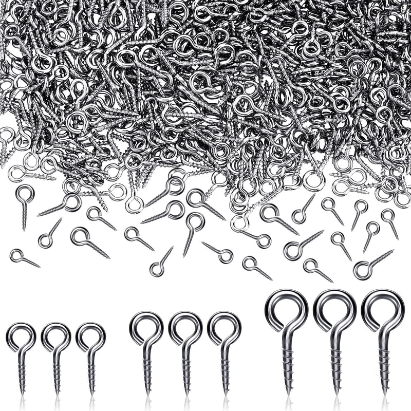 Hotop 300 Pieces Screw Eye Pins Small Hook Screw Stainless Steel Hoop Eye Pin Peg Self Tapping Screws Hooks Ring for DIY Jewelry Making Art Crafts, Silver, 0.16 x 0.3 0.16 x 0.4 0.2 x 0.47 Inch - NewNest Australia