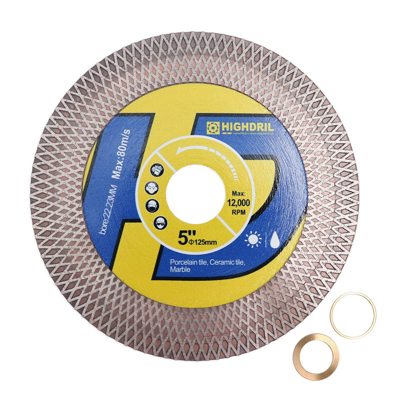 HIGHDRIL Tile Diamond Saw Blade Cutting Disc Wheel 5"/125mm for Dry/Wet Cutting & Grinding Porcelain Granite Marble Ceramic Artificial Stone 1 5 Inch - NewNest Australia