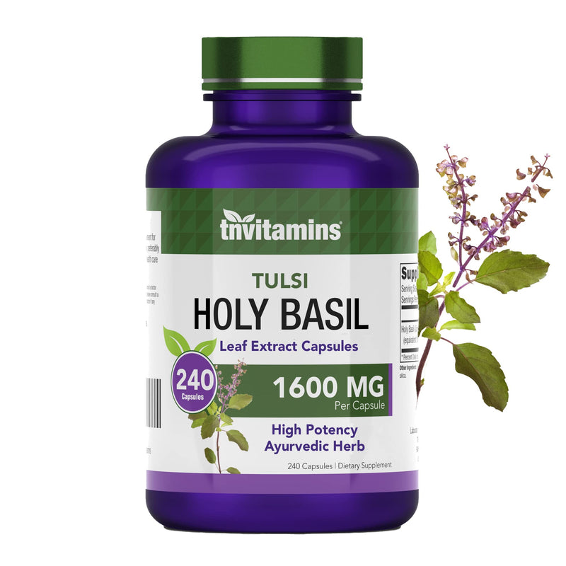 Holy Basil Capsules (1600 MG x 240 Capsules) | May Promote Stress & Frustration Relief* | Tulsi Holy Basil Leaf Extract Supplement | Adrenal Support, Adaptogenic, & Ayurvedic Herb | TNVitamins - NewNest Australia