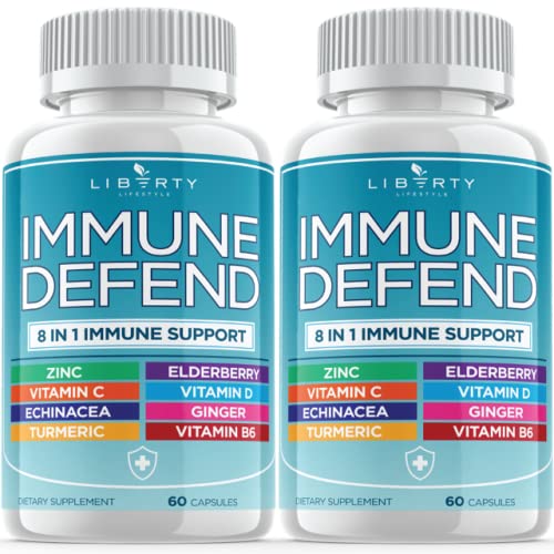 8 in 1 Immune Defense Support, Immunity Vitamins Supplement Booster with Zinc 50mg, Vitamin C Elderberry Vit D3 5000 IU, Turmeric Curcumin & Ginger, Echinacea - Allergy Relief for Kids Adults (2 Pack) - NewNest Australia