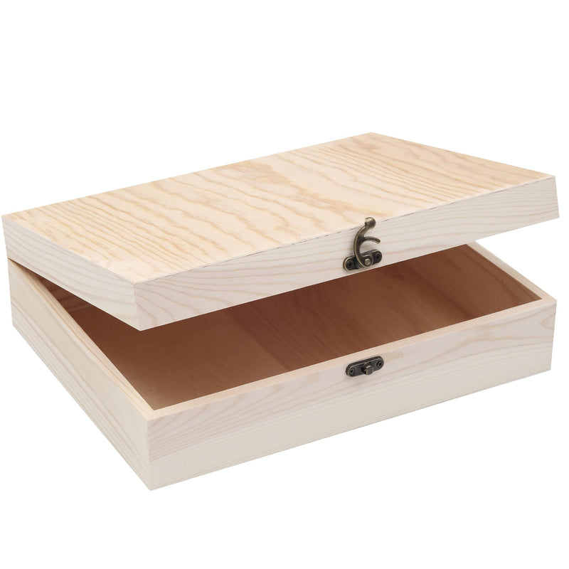 Unfinished Wooden Box with Hinged Lid for Crafts DIY Storage Jewelry Pine Box - 12" x 9.2" x 3.3" 1 - NewNest Australia