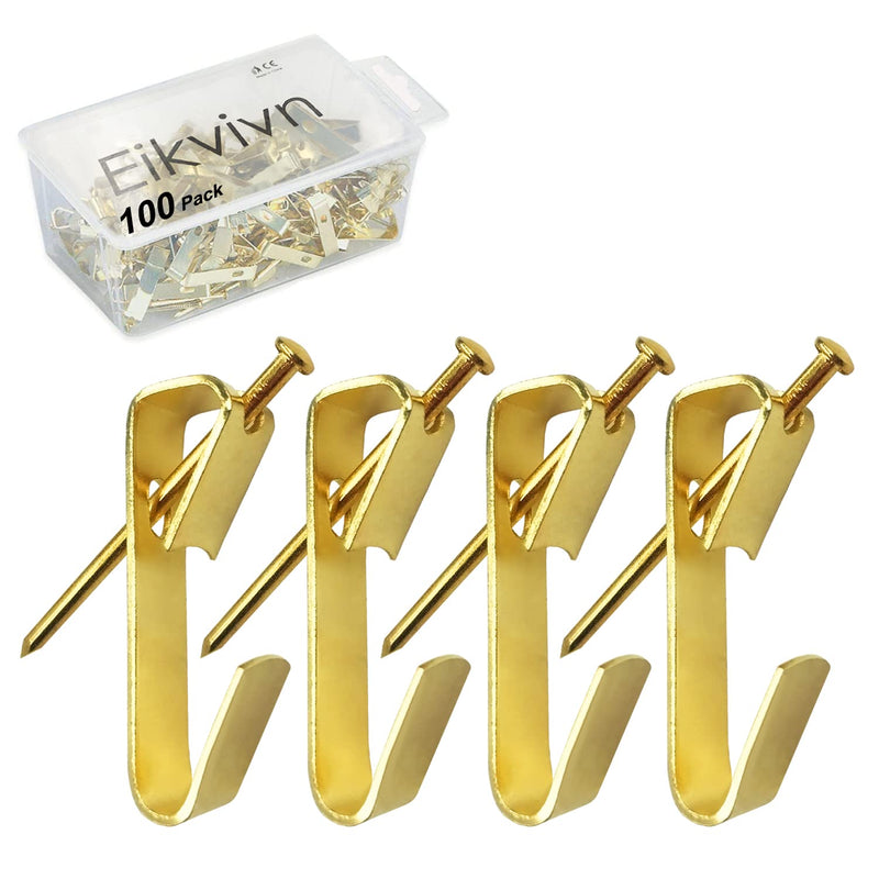 Picture Hangers(30lbs-100pcs), Eikivin Picture Hooks with Nails, Wall Hangers, Picture Hanging Kit on Wood/Drywall. Gold-30lbs - NewNest Australia