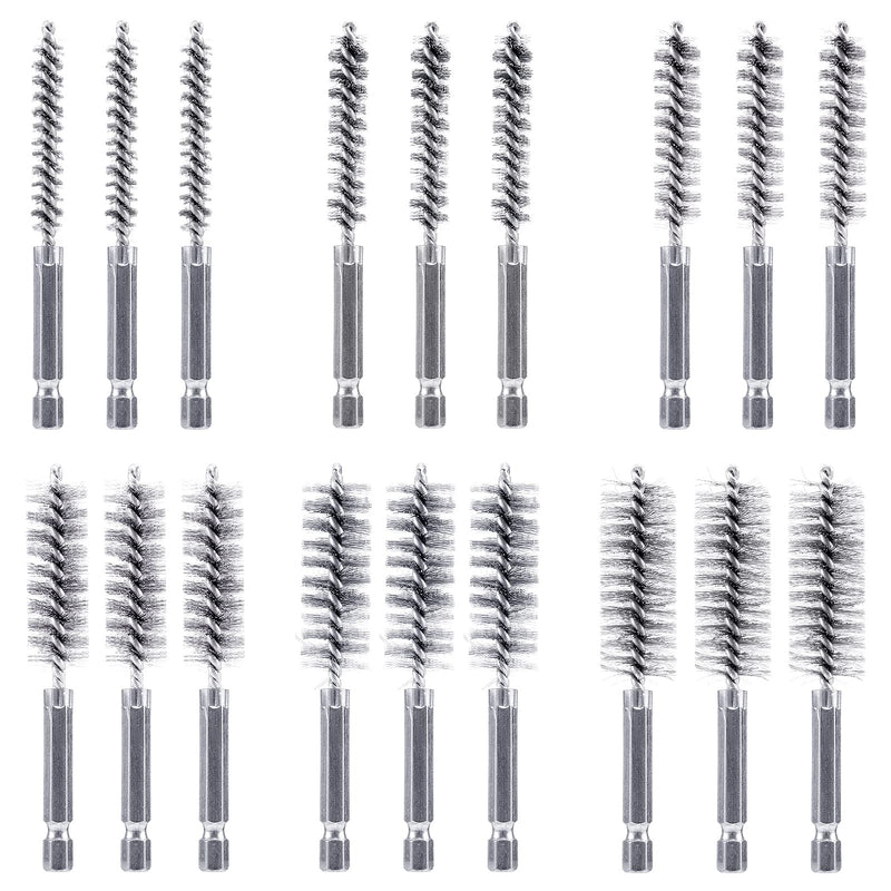 18-Piece Bore Brush Set- Stainless Steel Bore Brushes with 1/4" Hex Shank Twisted Wire Bore Brushes with Different Bristle Lengths for Tubes Ports Bearings Cleaning (8mm, 10mm, 12mm, 15mm, 17mm, 19mm) - NewNest Australia