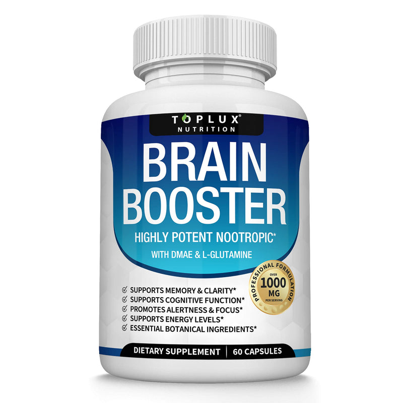 Brain Supplement Nootropic Booster – Brain Pills Vitamin for Focus, Memory, Clarity, Energy & Better Concentration, with DMAE, Bacopa Monnieri, L-Gutamine, For Men Women, 60 Capsules, Toplux Nutrition One - NewNest Australia