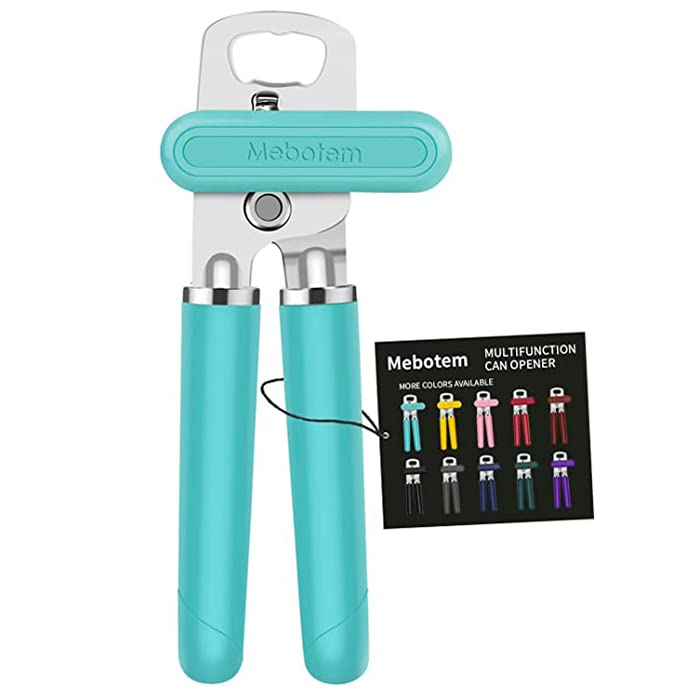 Mebotem 10 Colors Can Opener Manual Handheld Heavy Duty Hand Can Opener Smooth Edge Stainless Steel Can Openers Top Lid Kitchen Gadgets, Best Large Rated Easy Turn Knob, with Bottle Opener, Aqua Sky 1 - NewNest Australia