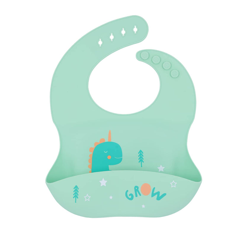 Silicone Bib with Green Dinosaur | Baby Bibs for Baby Boy and Baby Girl | Waterproof Silicone Baby Bibs for Baby Feeding | Adjustable Fit Silicone Bibs for Babies | Baby Bibs for Eating, 1pc. - NewNest Australia