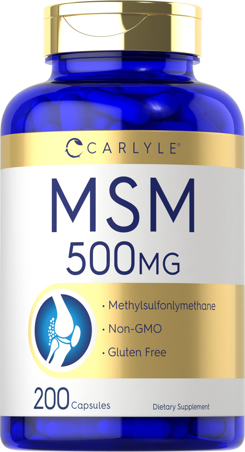 MSM Supplement | 500mg | 200 Capsules | Non-GMO, and Gluten Free Formula | Methylsulfonylmethane | by Carlyle - NewNest Australia