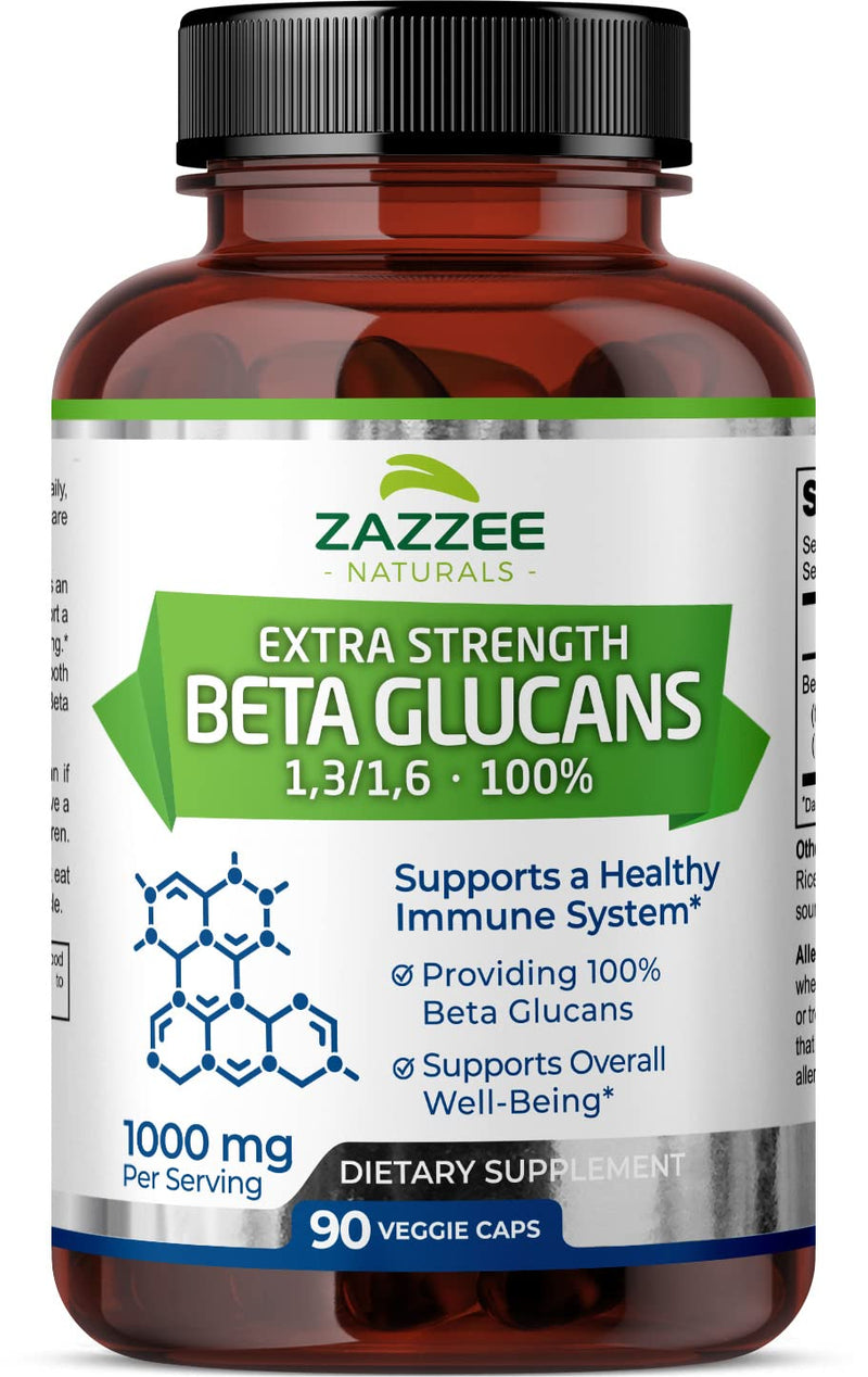Zazzee Extra Strength 1,3/1,6 Beta Glucans 1000 mg, 100% Glucan Content, 90 Vegan Capsules, Supports a Healthy Immune System, Non-GMO and All-Natural - NewNest Australia