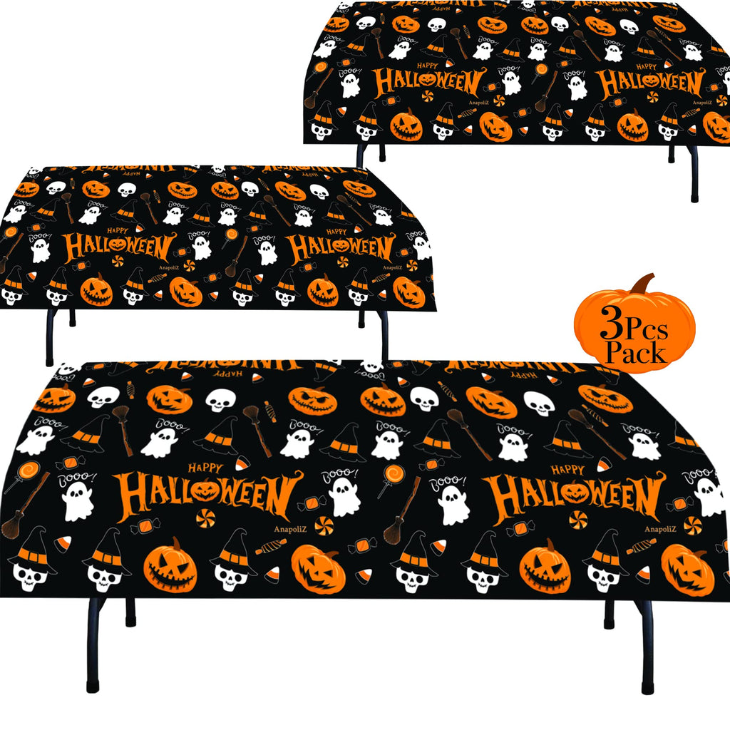 Halloween Plastic Tablecloth | 3 Pcs Pack (54” Inch Wide x 102” Inch Long) | Halloween Rectangular Table Cover | Pumpkin, Witches Table Decoration | Halloween Party Decorations Tablecover |by Anapoliz - NewNest Australia