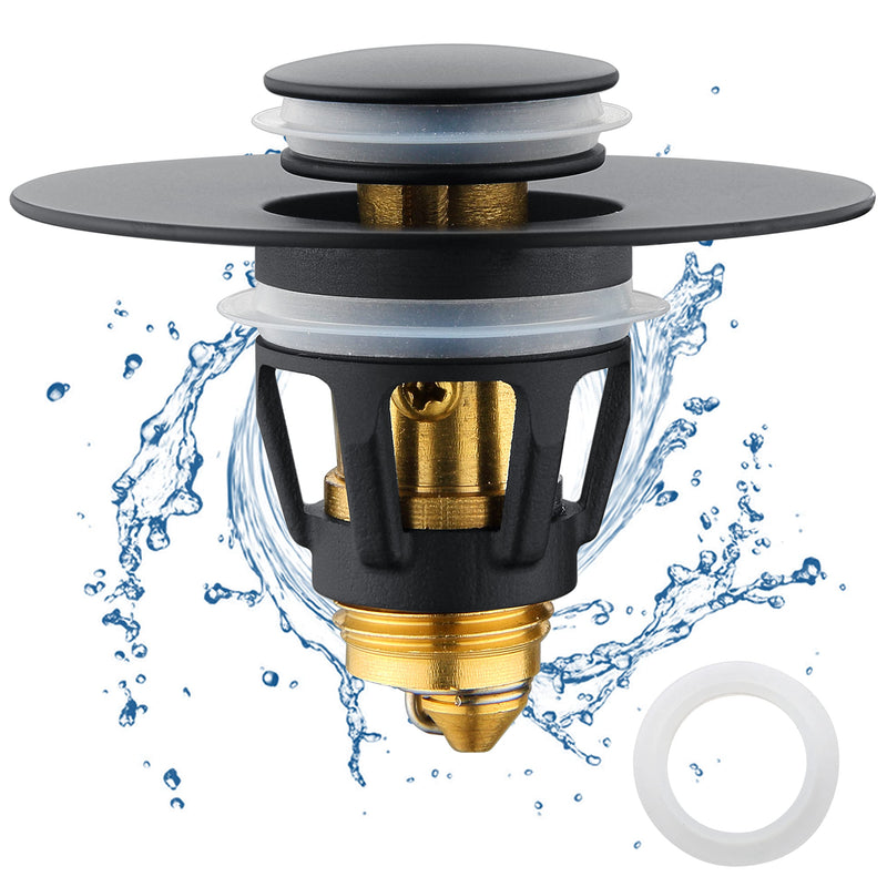 Bathroom Pop Up Sink Drain Stopper, Fits 1.25" Drain Hole, Anti Clogging Drain Filter Plug, Wash Basin Strainer with Basket, Black 1 1/8"-1 1/4" - NewNest Australia