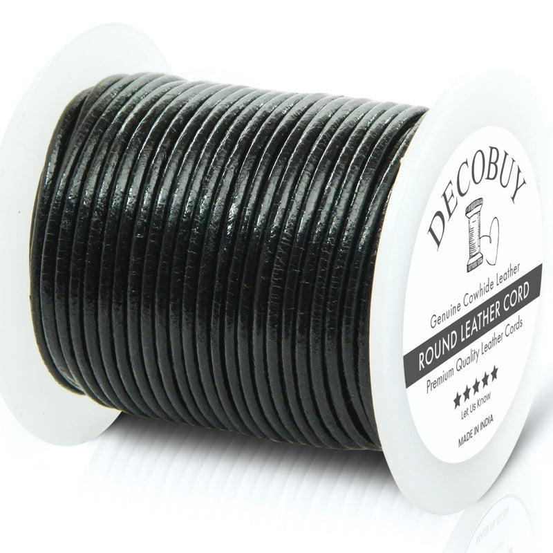 Round Leather Cord 1.5 mm String, 27 Yards Rope for Jewelry Making, Bracelets, Necklaces, Kumihimo Braiding, Wraps, Crafts, Hobby, and DIY Projects - Black - NewNest Australia
