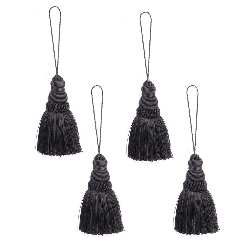 BEL AVENIR 4Pcs Tassels Key Tassel with Loops Handmade Craft Charms DIY Accessories Elegant Soft Making Curtain Home Decoration (Black, 4 pcs) Black - NewNest Australia