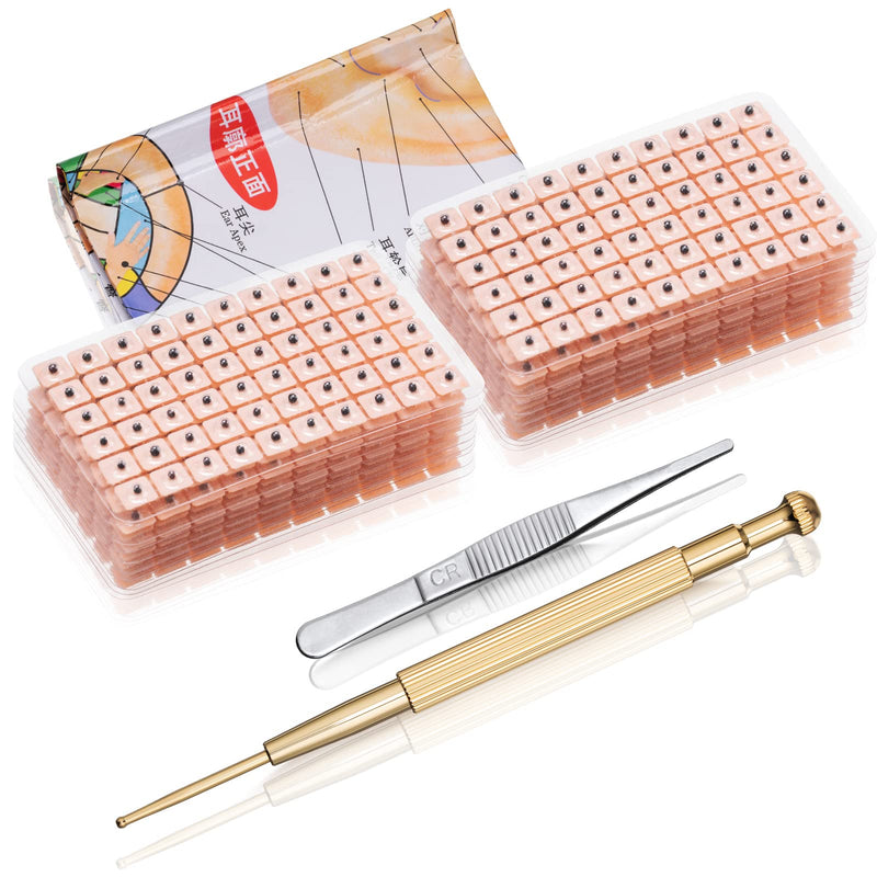 1200 Pieces Magnetic Acupressure Ear Beads Ear Counts Acupuncture Acupressure Tools Disposable with Acupuncture Point Chart Probe and Tweezers - NewNest Australia
