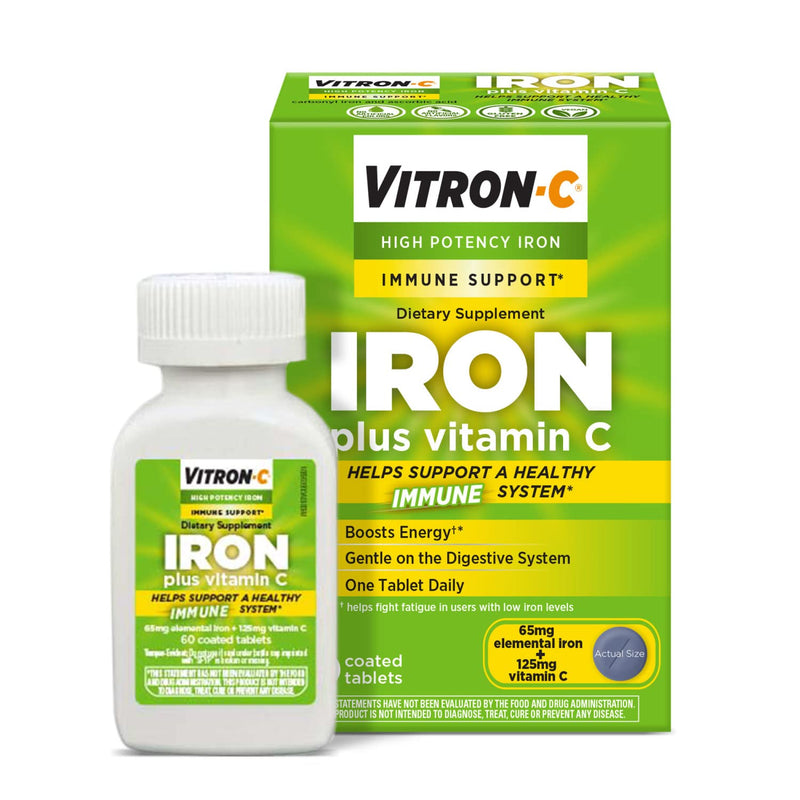 Vitron-C High Potency Iron Supplement, Immune Support, 125mg Vitamin C, 60 Count Immunity - NewNest Australia